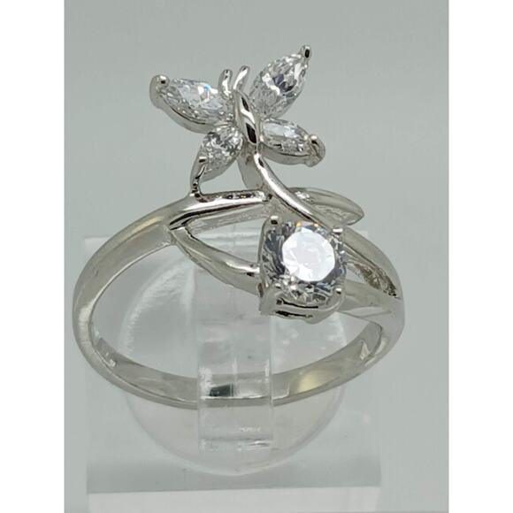 Vintage White Gold GP Round Marquise Cut Sim Diamond CZ Butterfly Ring Size 7.75 - Picture 6 of 10